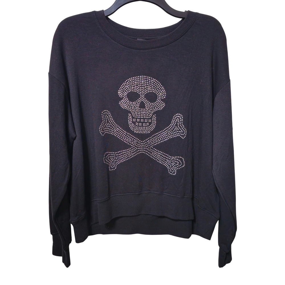 Cynthia Rowley Black Rhinestone Skull Crossbones Sweatshirt NWT Small